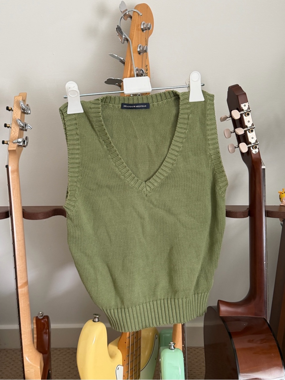 Brandy Melville Olive Green V-Neck Knit Sweater Vest